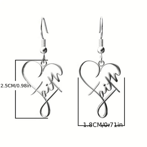 Cute Cross Heart Pendant Earrings Silver Plated - Picture 2 of 2